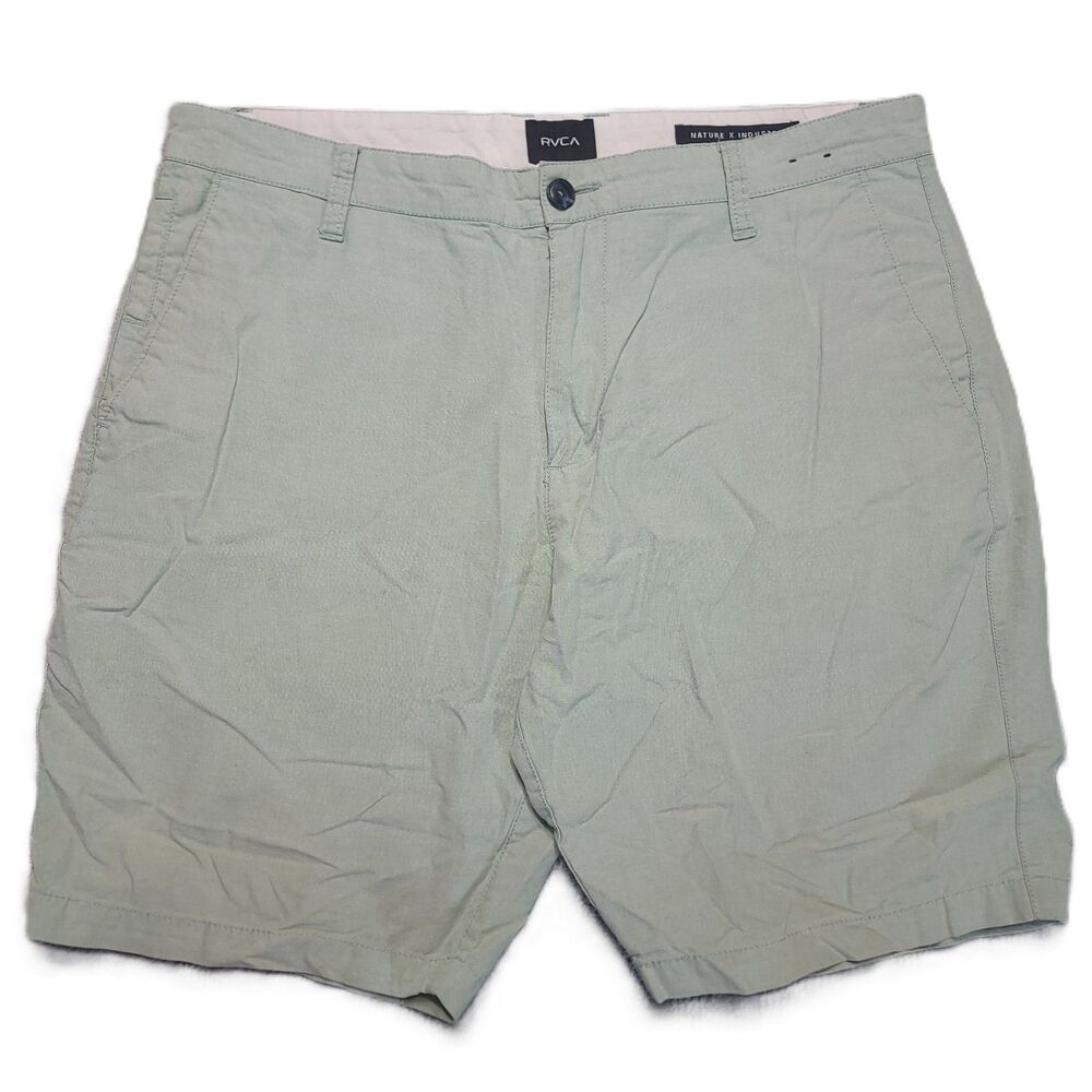 RVCA Nature X Industry Shorts Mens 34 Light Green Chino Cotton